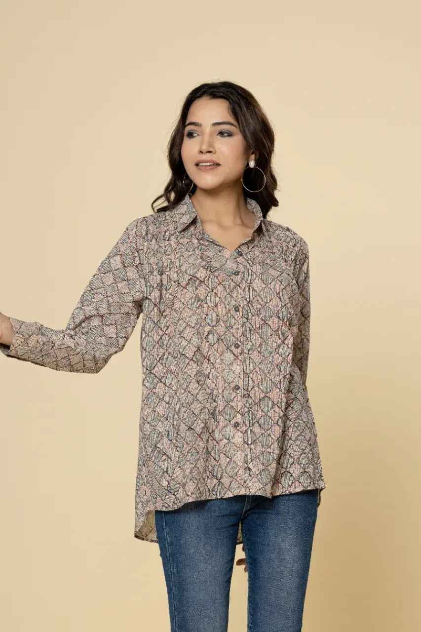 Naksh Block Printed Checked Short Shirt