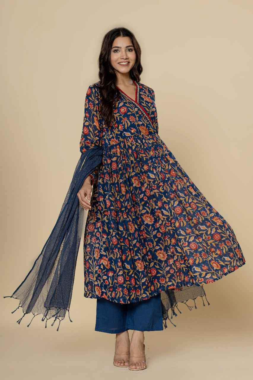 (Set of 3) Naksh Dark Blue Kalidar Kurta