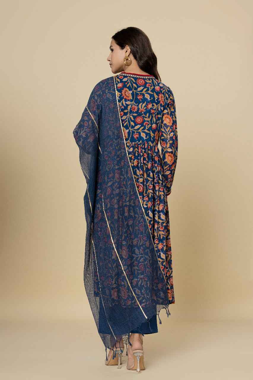 (Set of 3) Naksh Dark Blue Kalidar Kurta