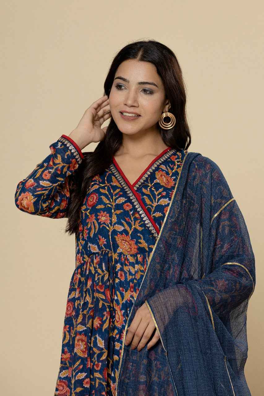 (Set of 3) Naksh Dark Blue Kalidar Kurta