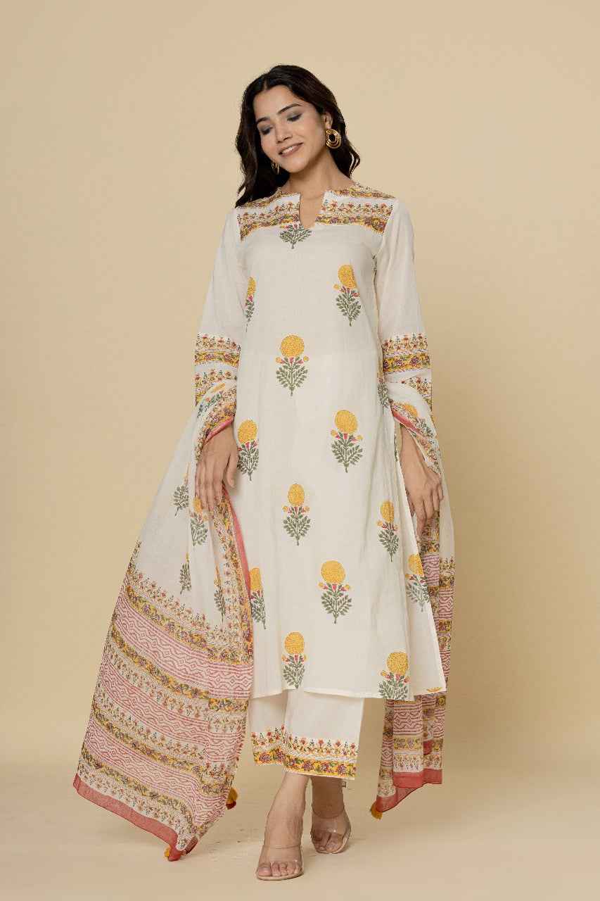 (Set of 3) Naksh Marigold Whisper Cotton Kurta Set