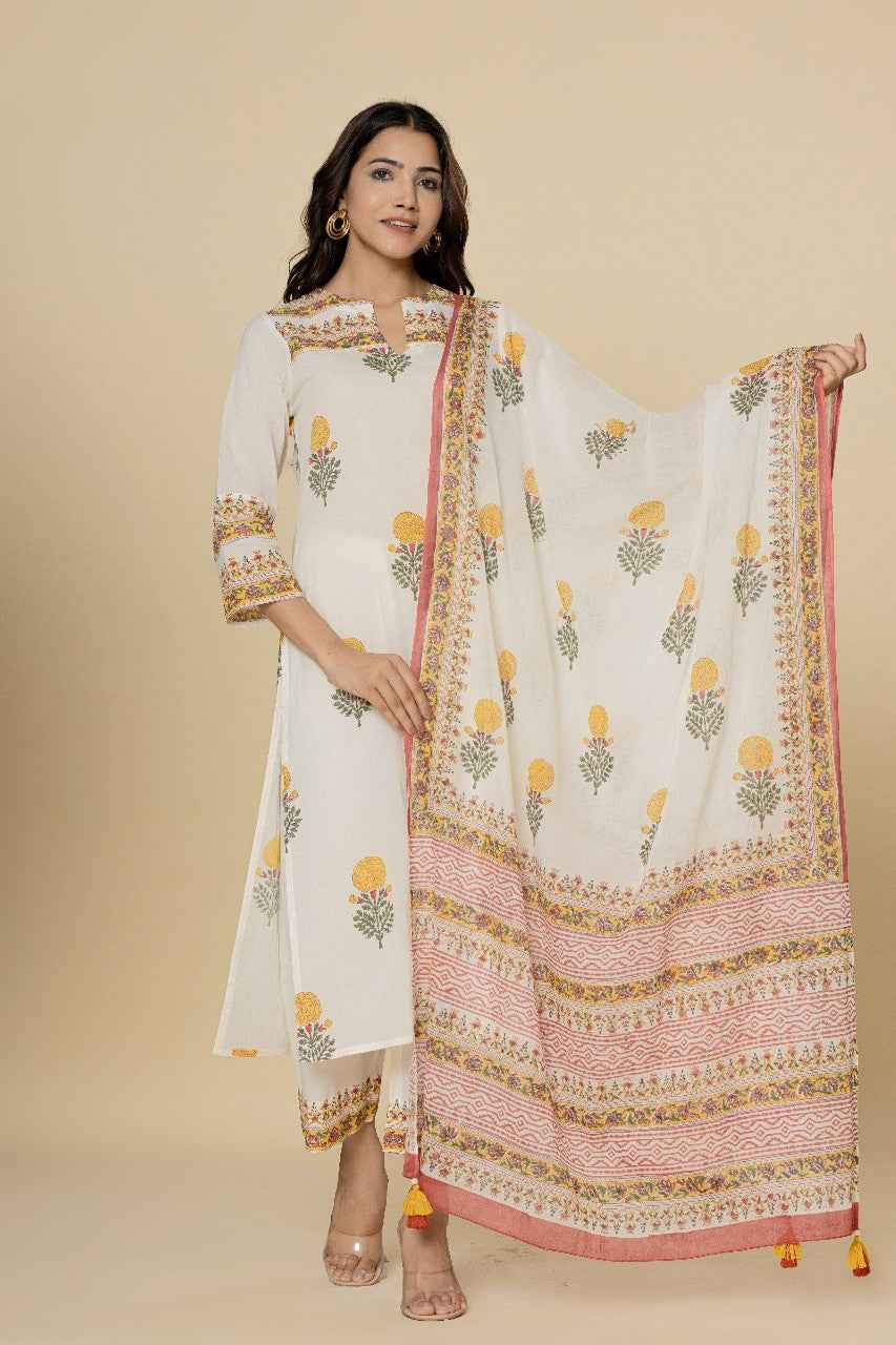 (Set of 3) Naksh Marigold Whisper Cotton Kurta Set