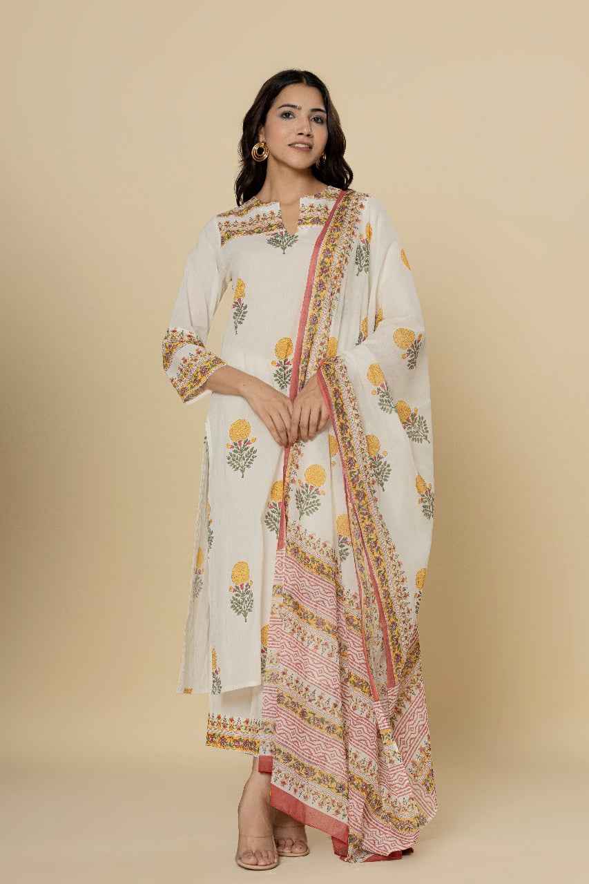 (Set of 3) Naksh Marigold Whisper Cotton Kurta Set