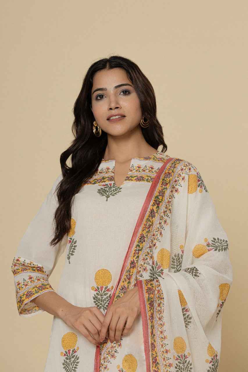 (Set of 3) Naksh Marigold Whisper Cotton Kurta Set