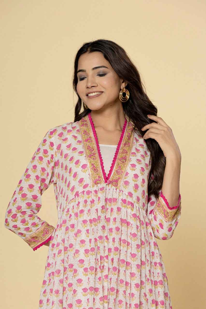 Naksh Printed Kurta Jacket With Plain Inner