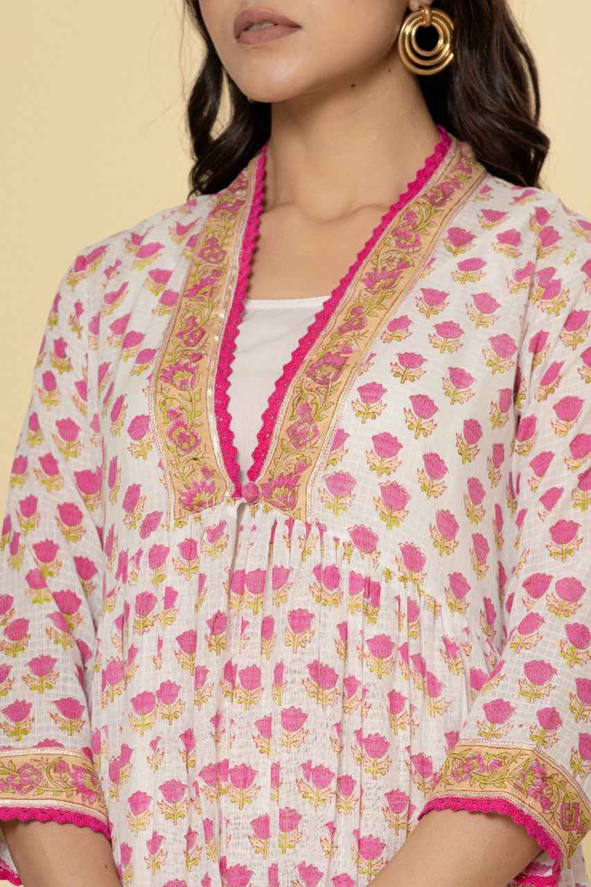 Naksh Printed Kurta Jacket With Plain Inner