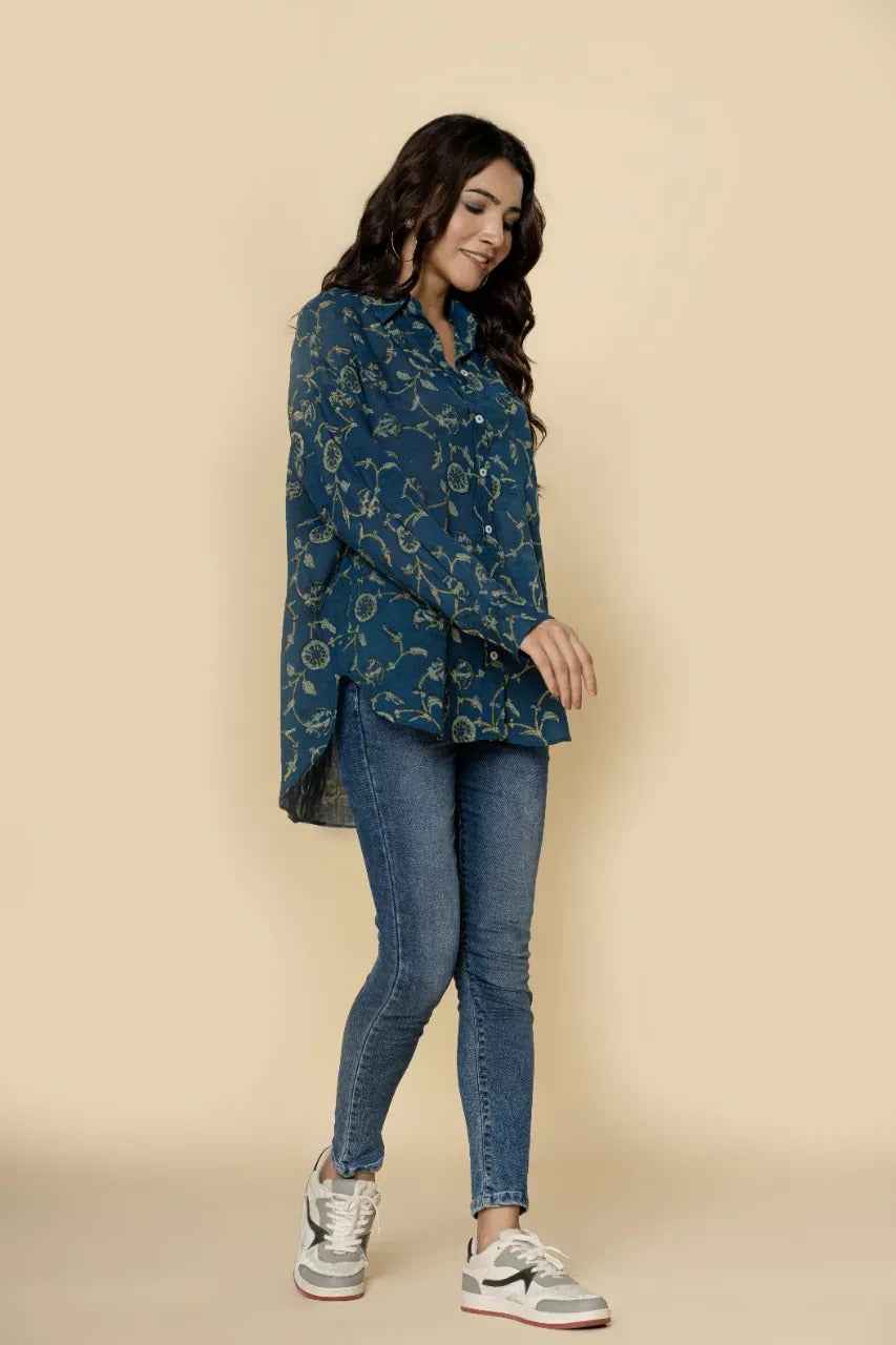 Naksh Blue Vanaspati Print Short Shirt