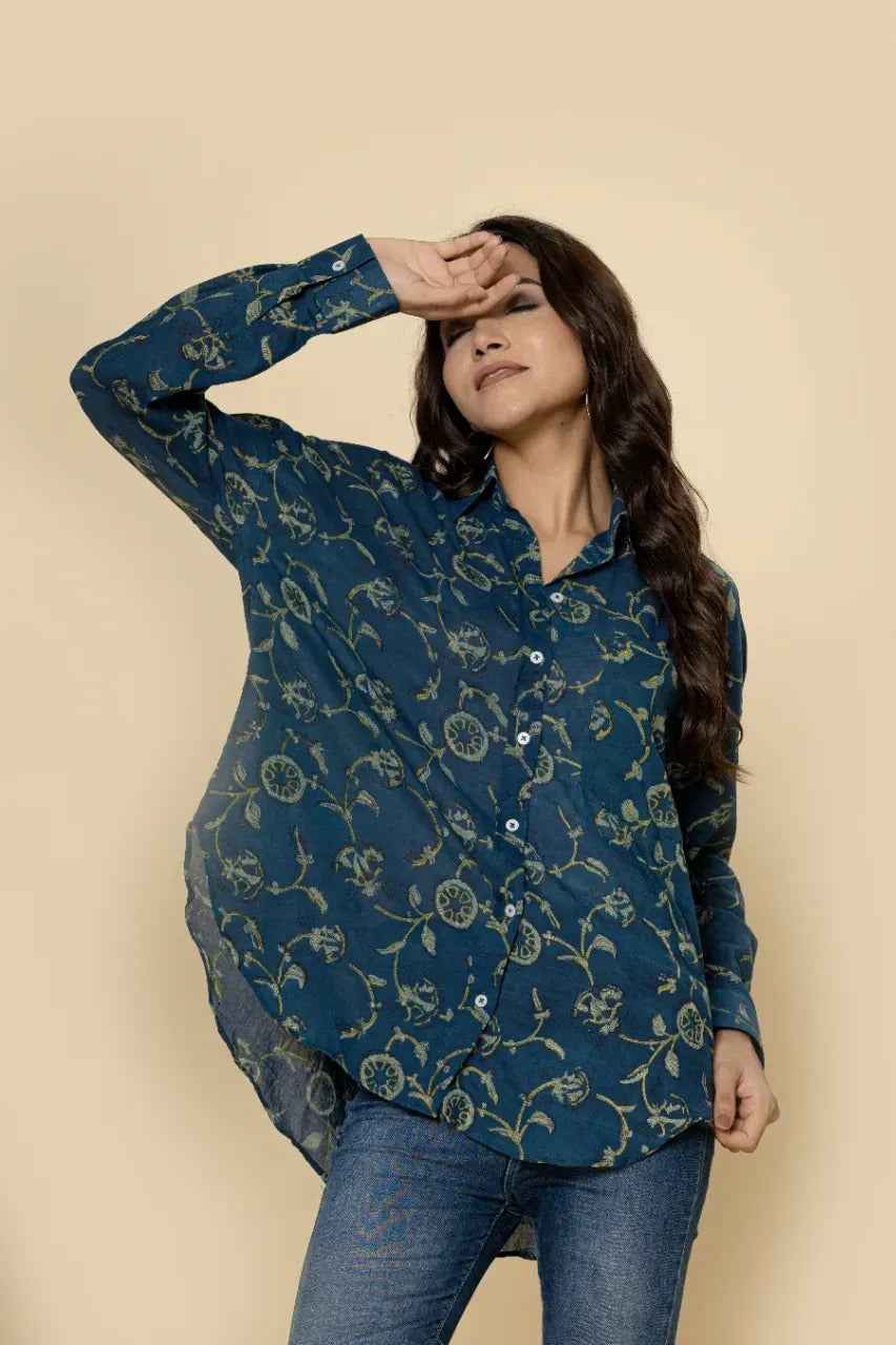 Naksh Blue Vanaspati Print Short Shirt