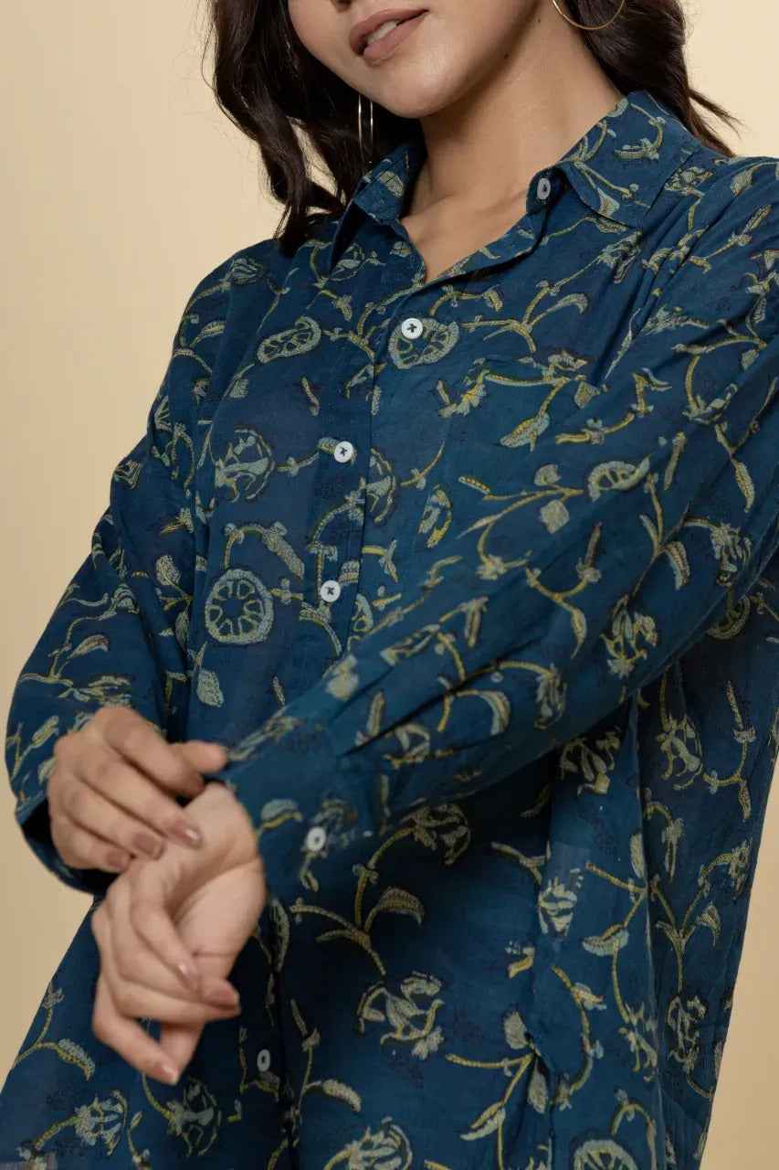 Naksh Blue Vanaspati Print Short Shirt