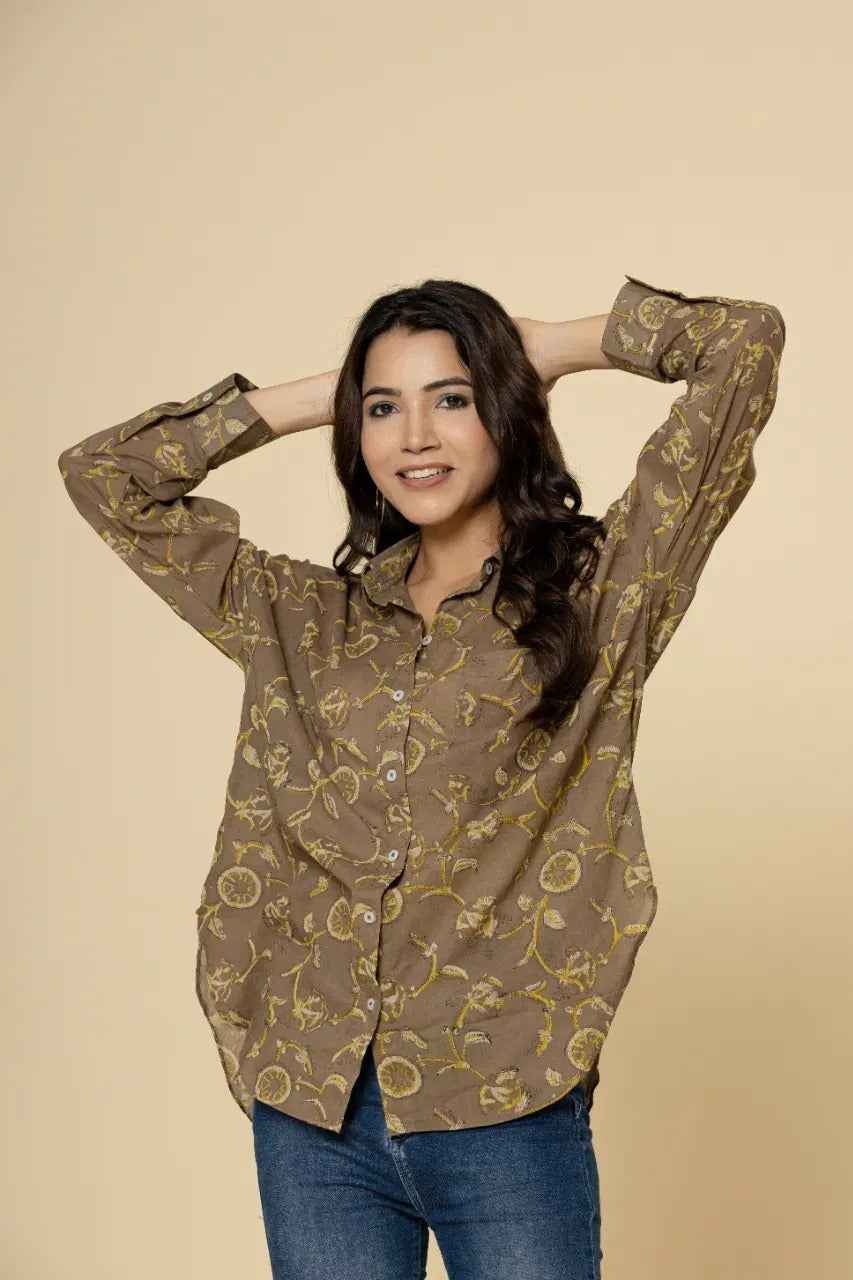 Naksh Brown Vanaspati Print Short Shirt