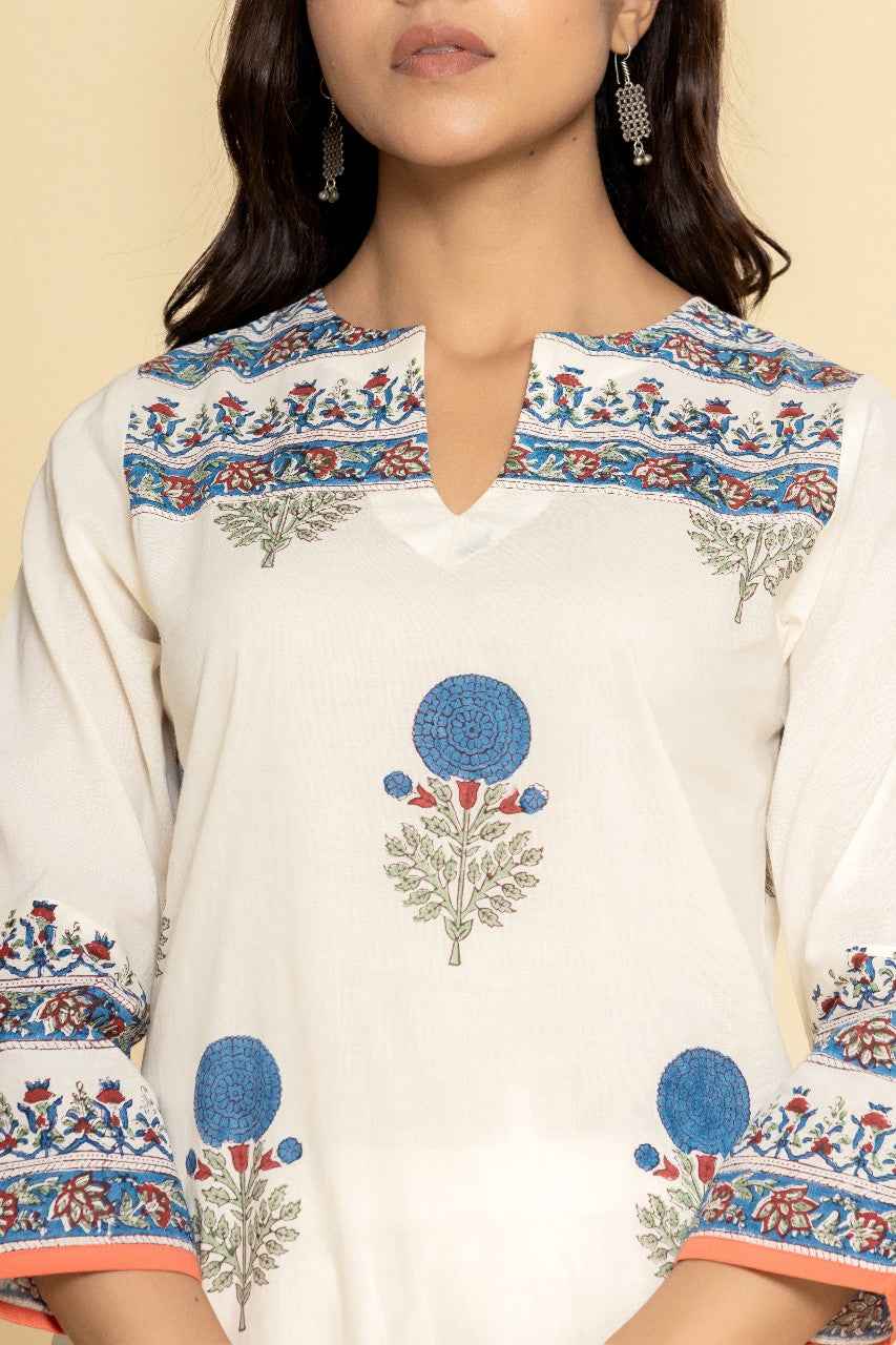 (Set of 3) Naksh Ivory Printed Straight Kurta, Dupatta And Pants