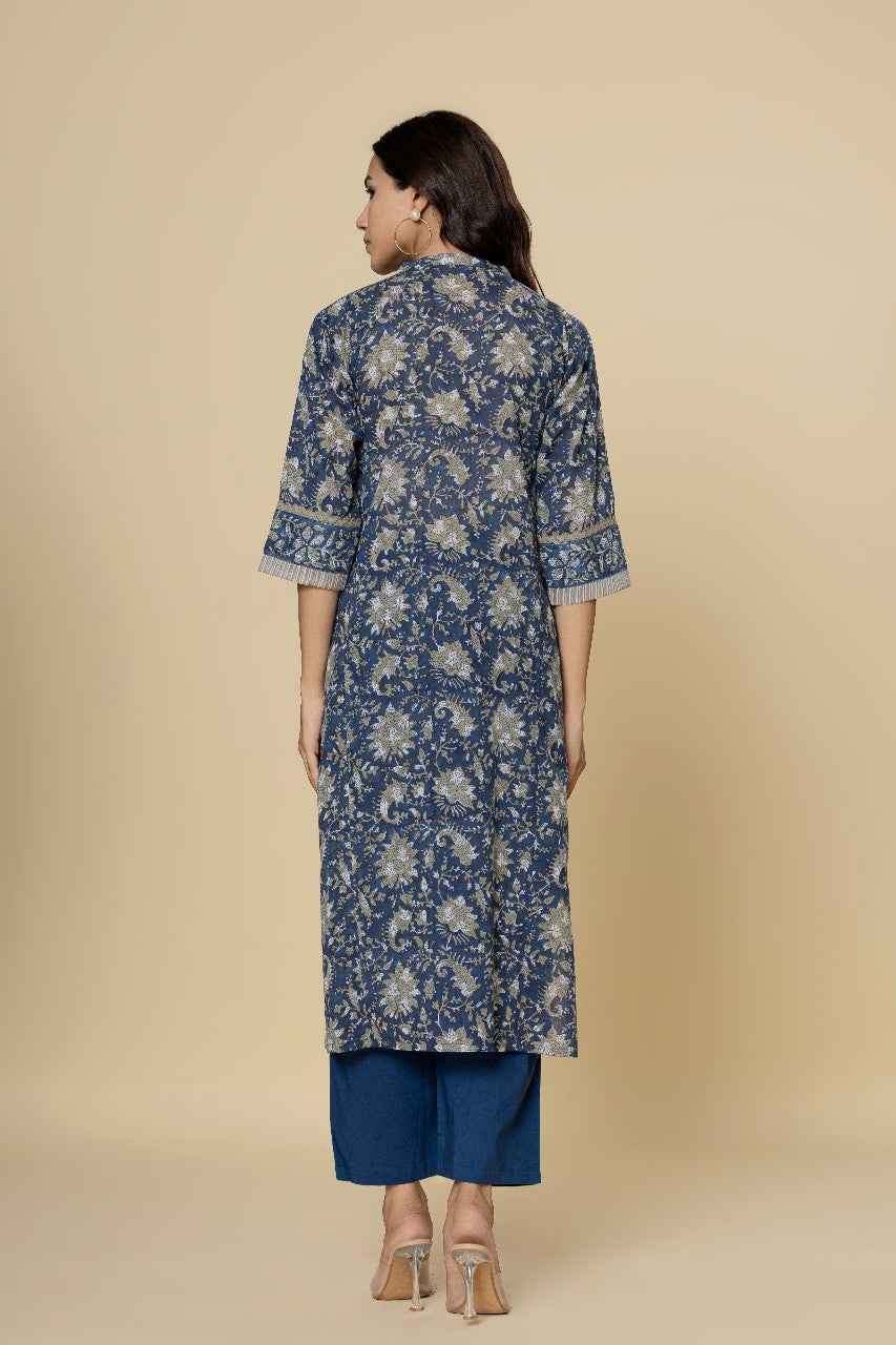 (Set of 2) Naksh Blue Straight Kurta and Pants