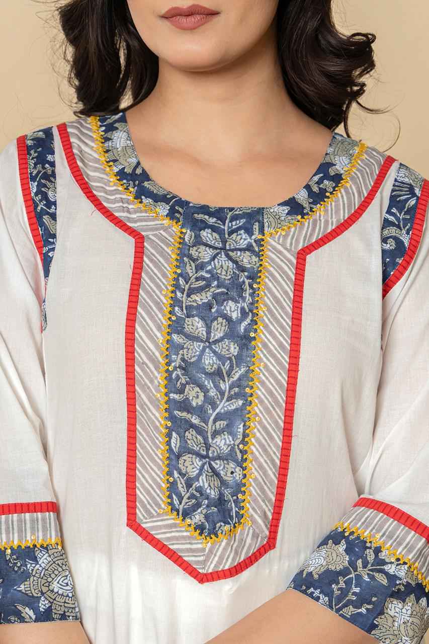 (Set of 2) Naksh White Straight Kurta And Dupatta