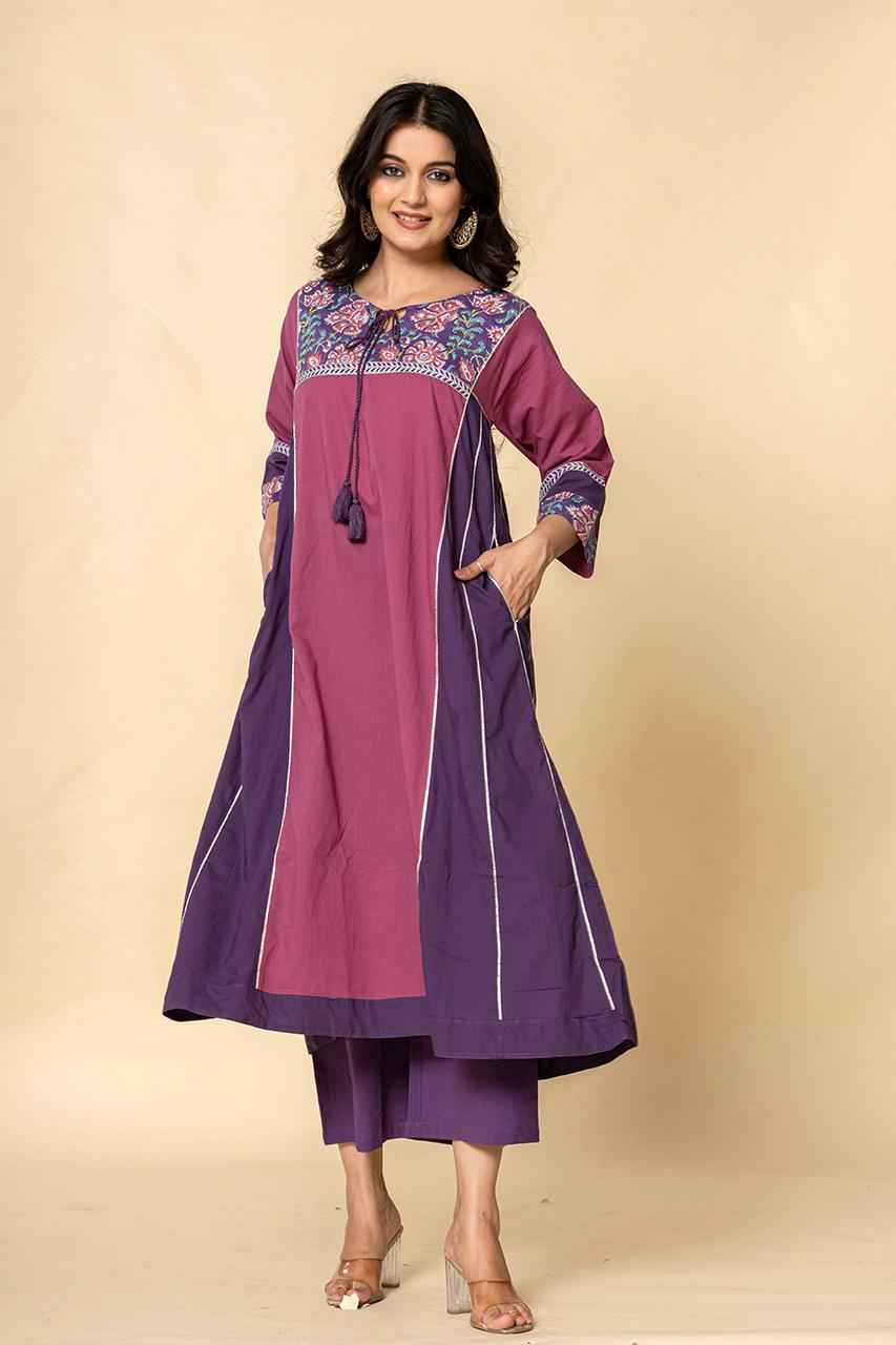(Set of 2) Naksh Purple-Pink Dual Tone Side Kalis Kurta And Pants