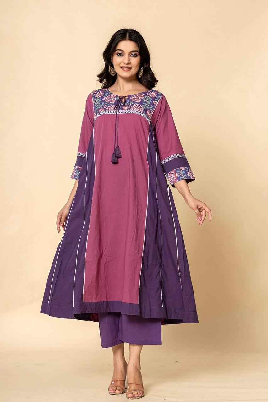 (Set of 2) Naksh Purple-Pink Dual Tone Side Kalis Kurta And Pants