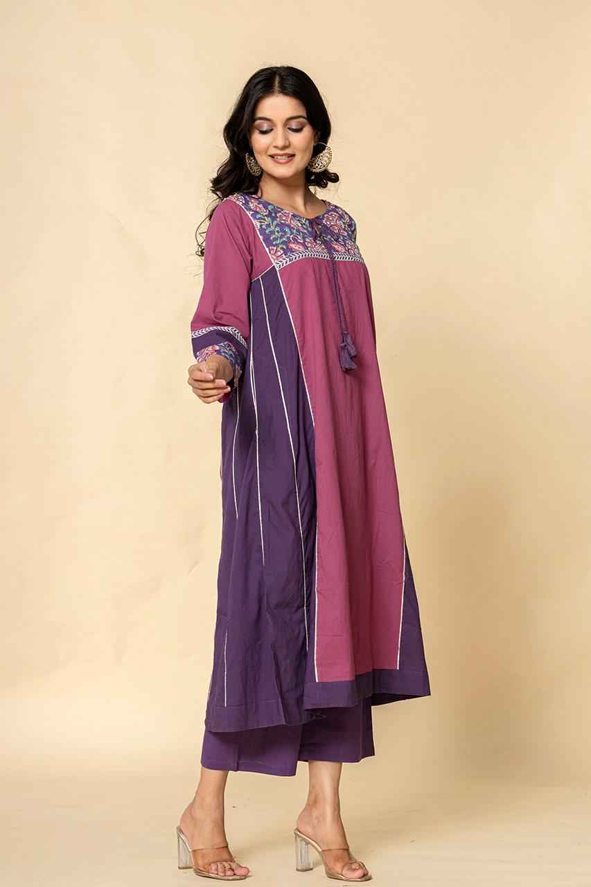 (Set of 2) Naksh Purple-Pink Dual Tone Side Kalis Kurta And Pants