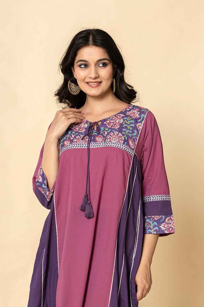 (Set of 2) Naksh Purple-Pink Dual Tone Side Kalis Kurta And Pants