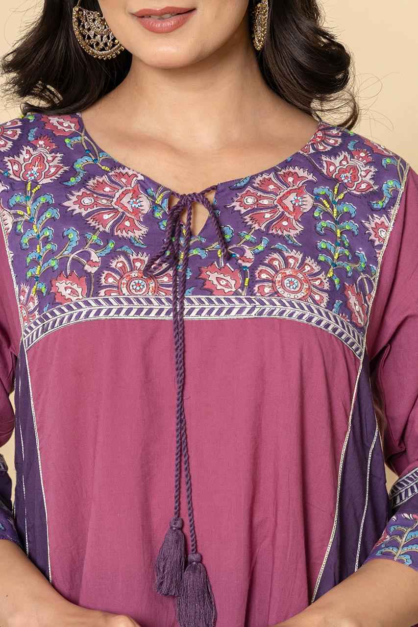 (Set of 2) Naksh Purple-Pink Dual Tone Side Kalis Kurta And Pants