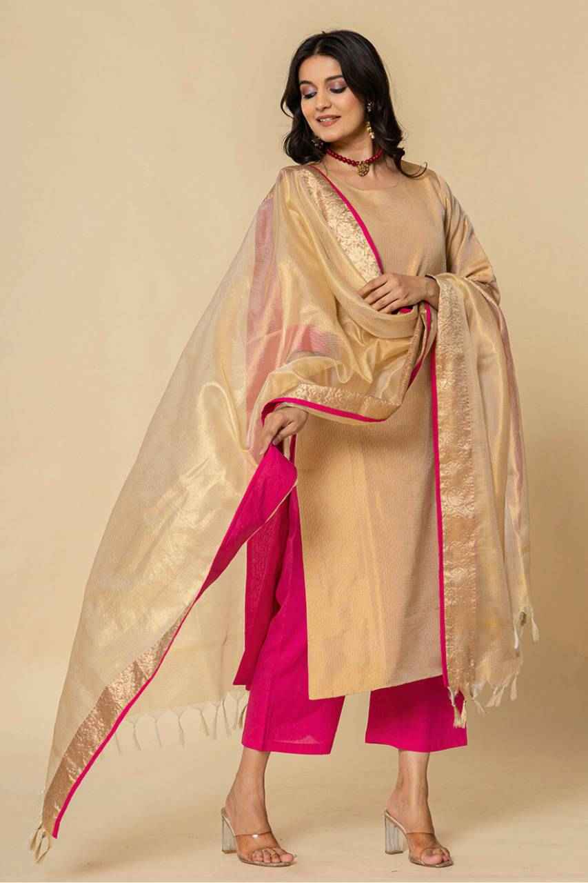 (Set of 3) Naksh Golden Tissue Straight Kurta