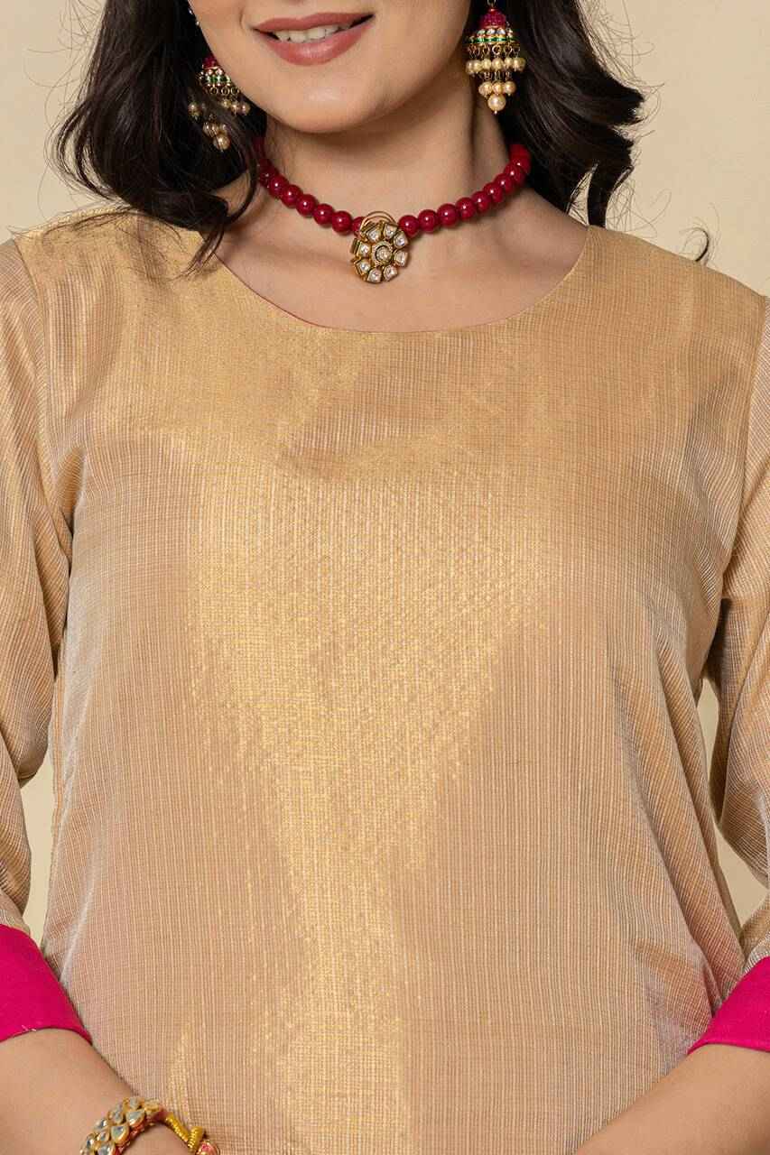 (Set of 3) Naksh Golden Tissue Straight Kurta