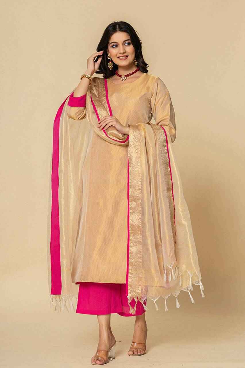 (Set of 3) Naksh Golden Tissue Straight Kurta