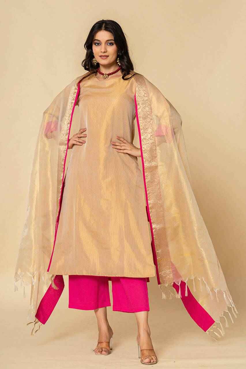 (Set of 3) Naksh Golden Tissue Straight Kurta