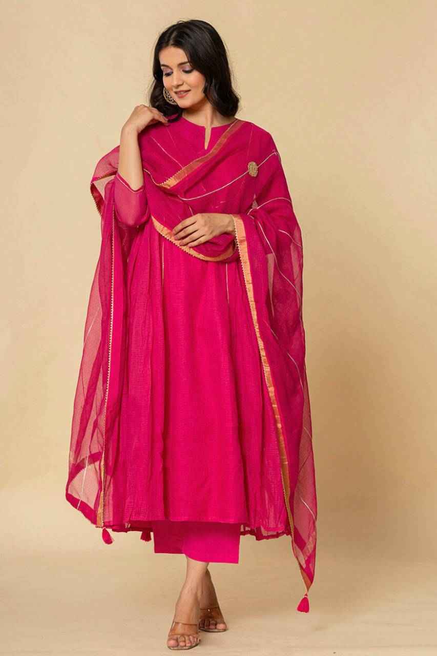 (Set of 3) Naksh Rani Pink Pure Kota Doriya Kurta