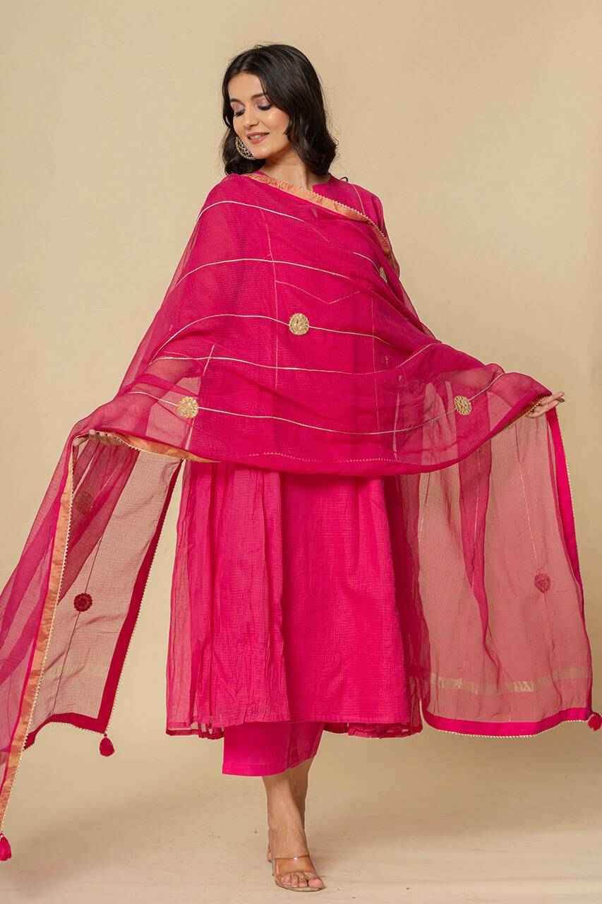 (Set of 3) Naksh Rani Pink Pure Kota Doriya Kurta