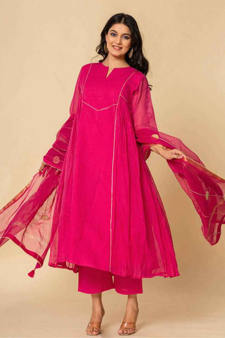 (Set of 3) Naksh Rani Pink Pure Kota Doriya Kurta