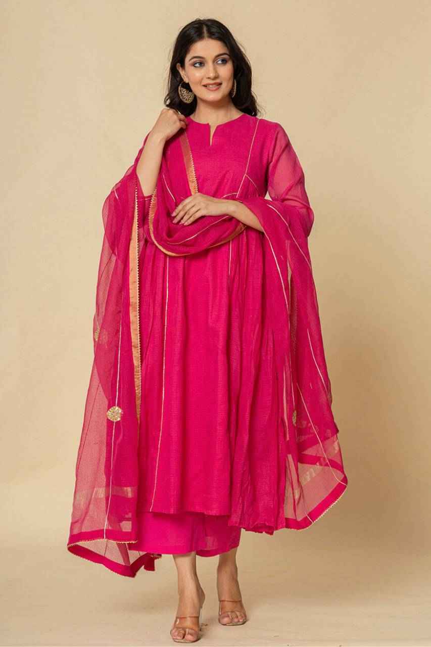 (Set of 3) Naksh Rani Pink Pure Kota Doriya Kurta