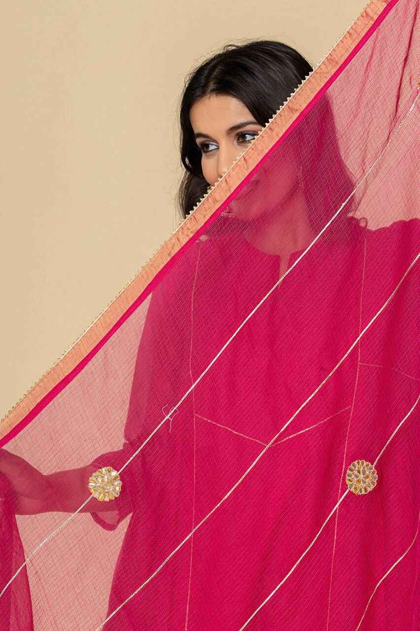 (Set of 3) Naksh Rani Pink Pure Kota Doriya Kurta