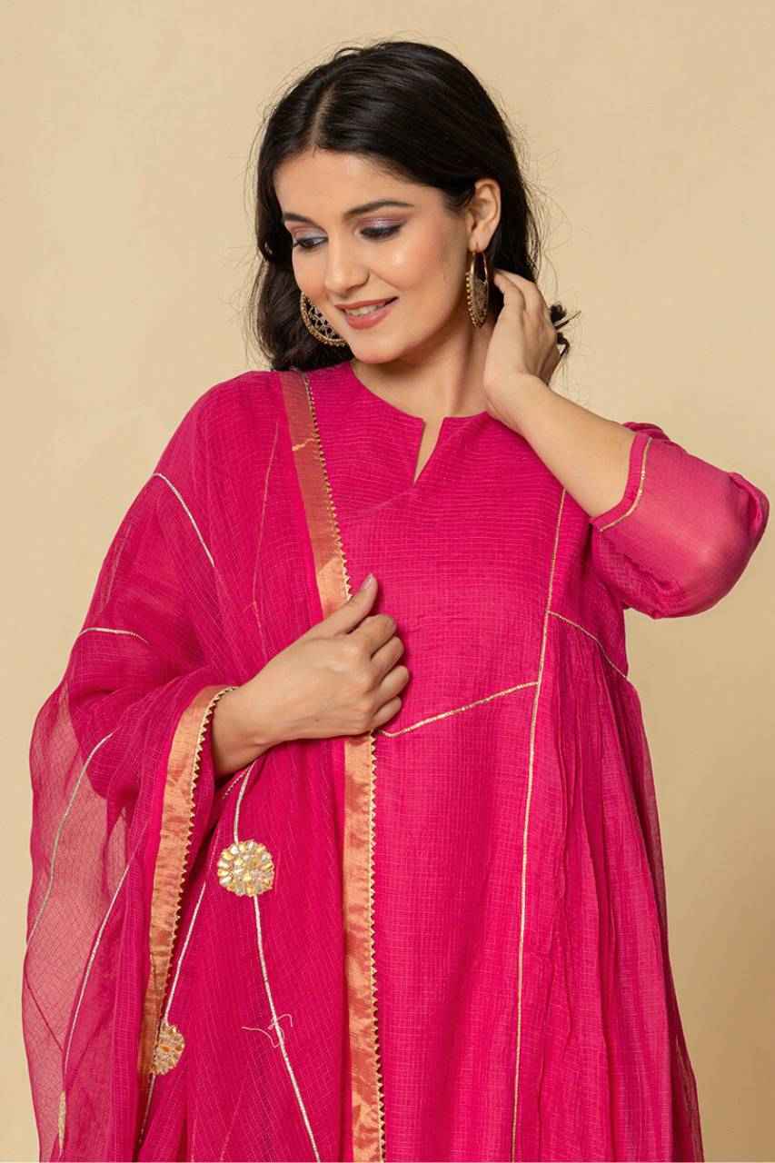 (Set of 3) Naksh Rani Pink Pure Kota Doriya Kurta