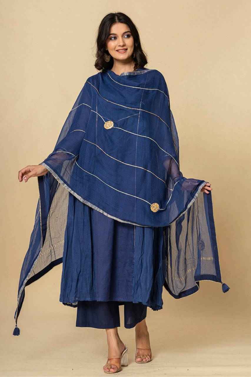 (Set of 3) Naksh Blue Pure Kota Doriya Kurta