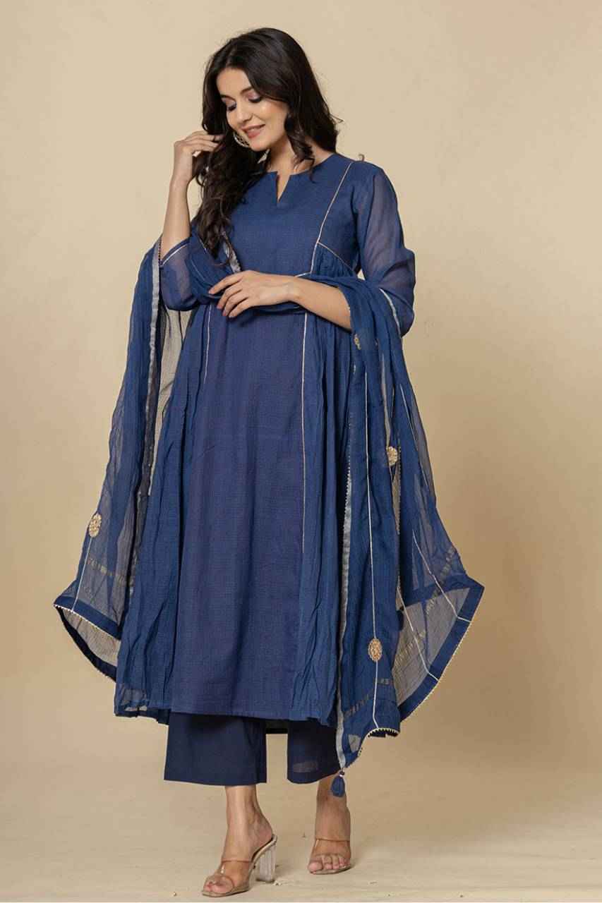 (Set of 3) Naksh Blue Pure Kota Doriya Kurta