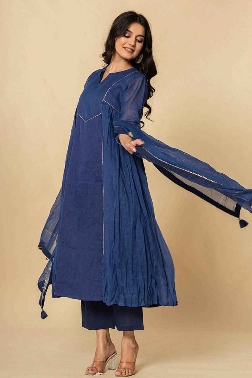 (Set of 3) Naksh Blue Pure Kota Doriya Kurta