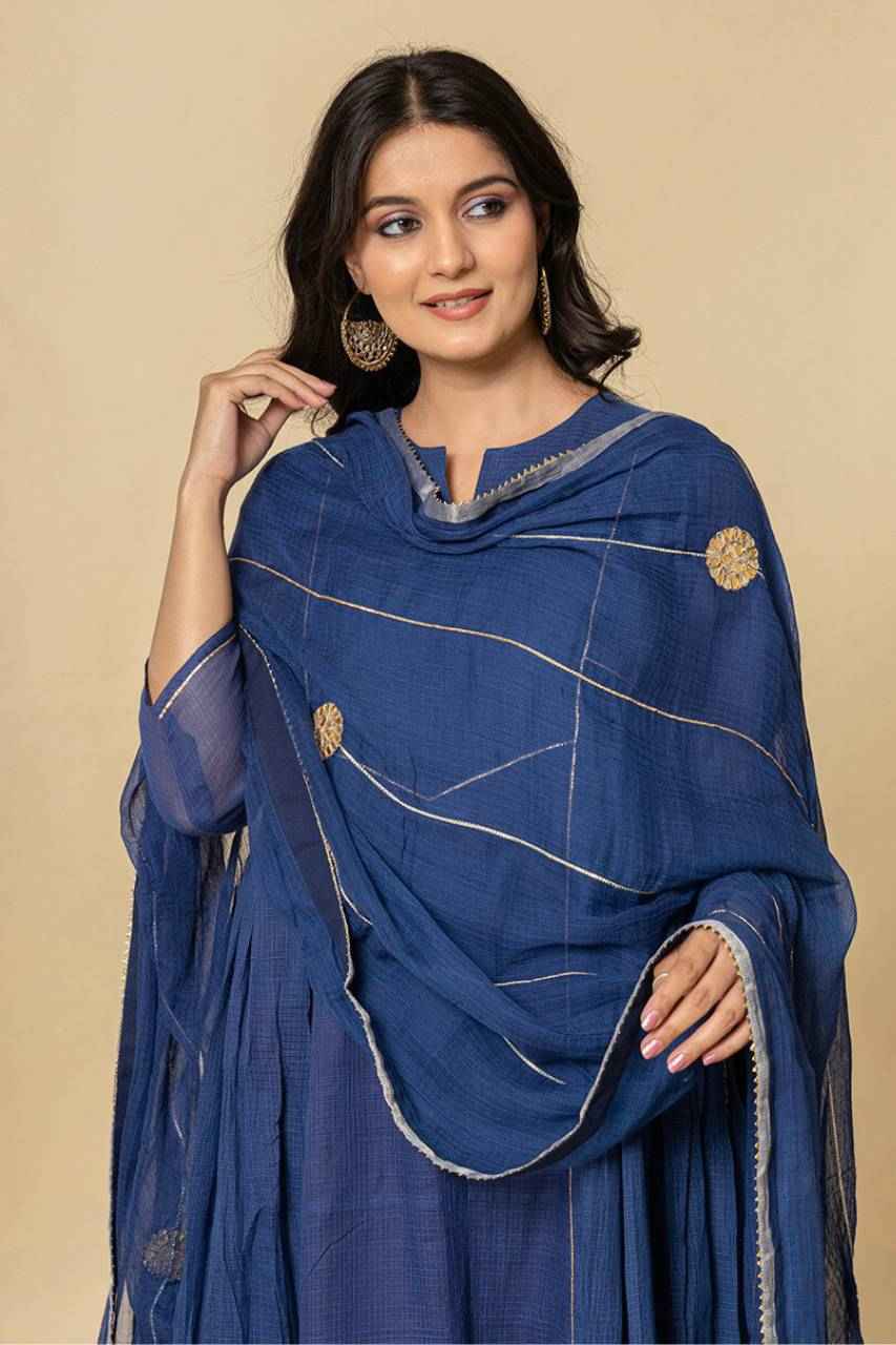 (Set of 3) Naksh Blue Pure Kota Doriya Kurta