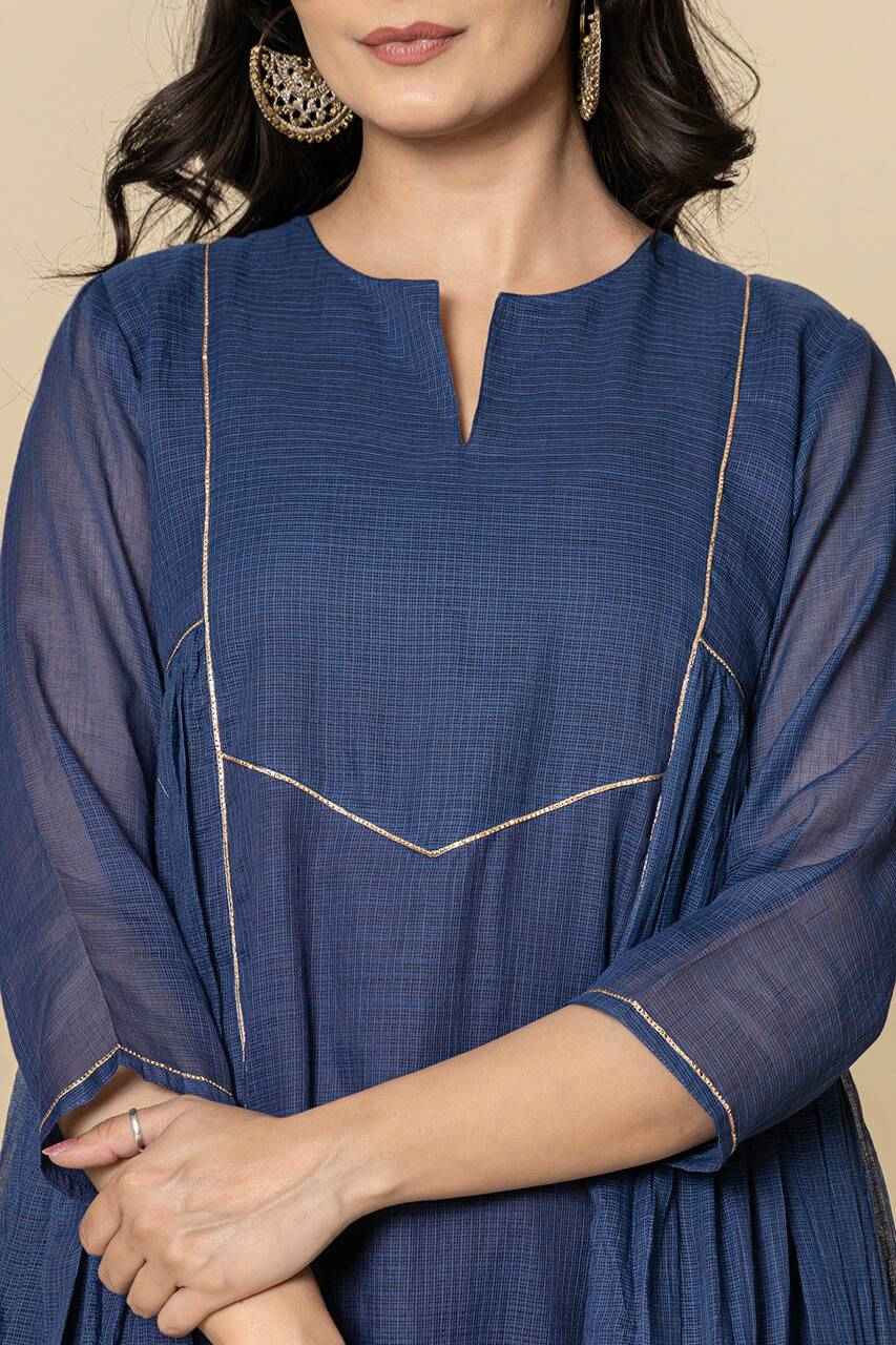 (Set of 3) Naksh Blue Pure Kota Doriya Kurta