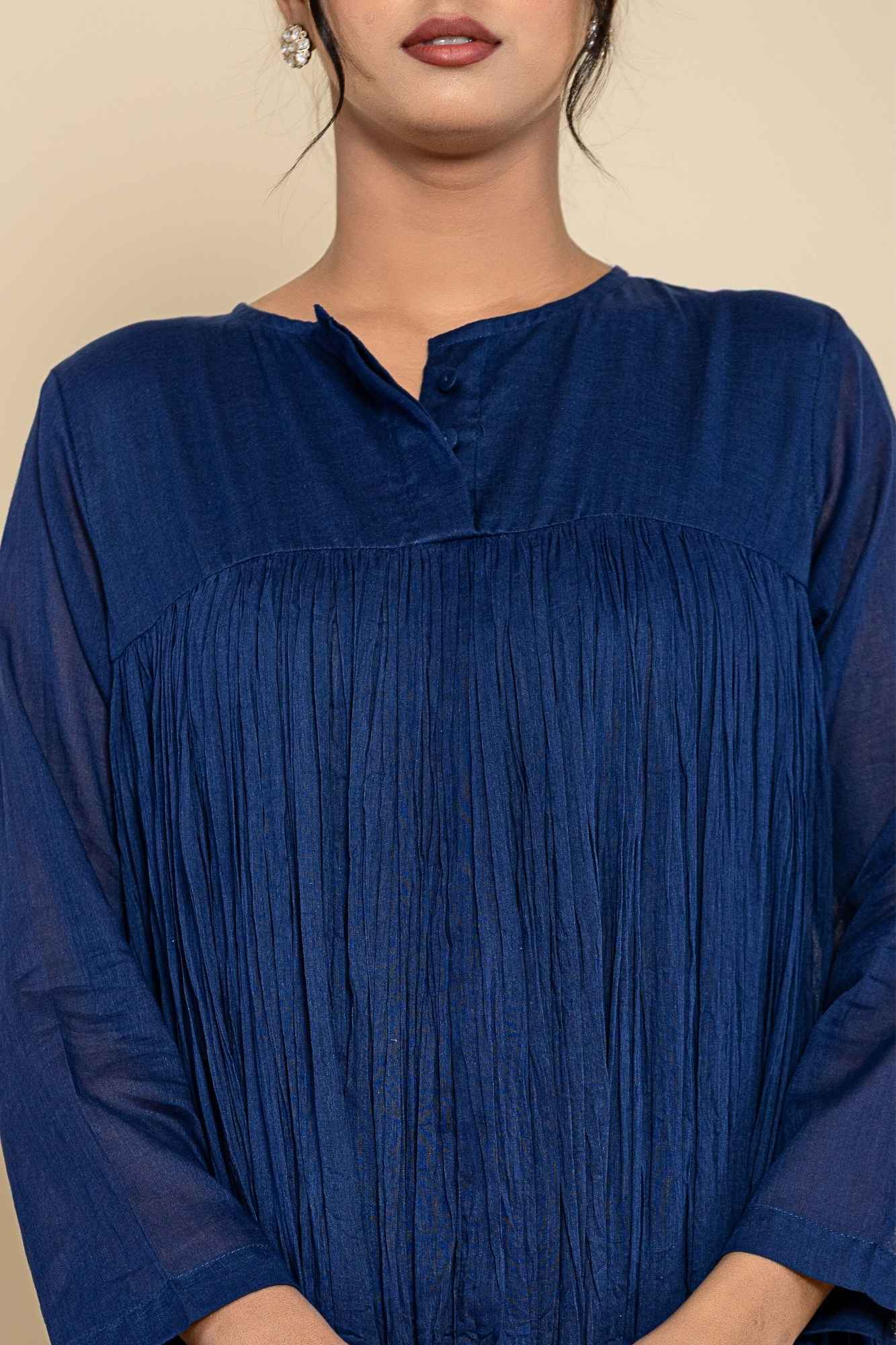 (Set of 2) Naksh Dark Blue Solid Voile Gathered Kurta And Sharara