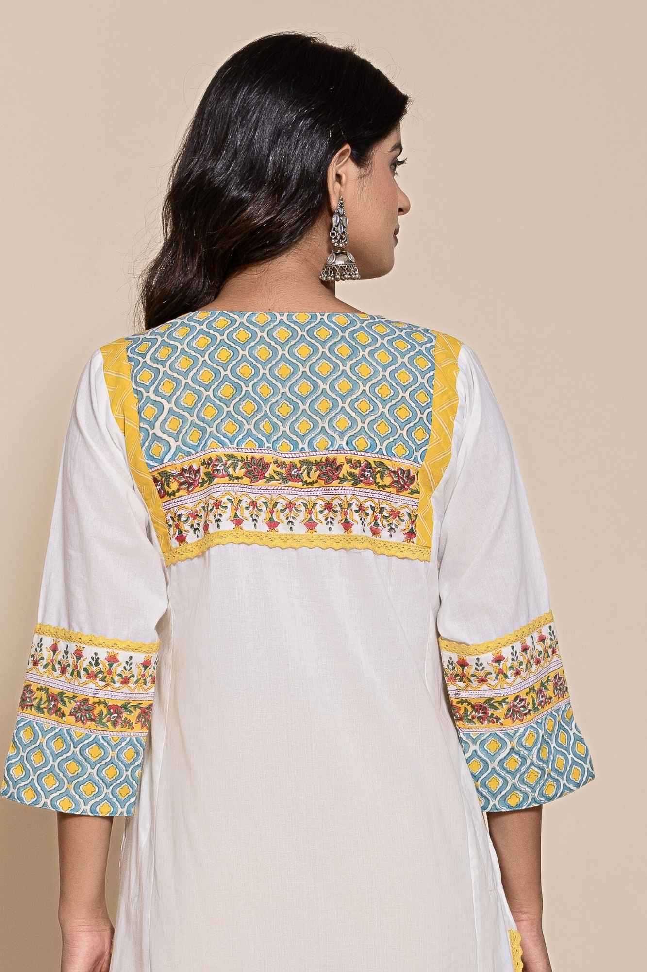 (Set of 2) Naksh White Cotton Kurta Pants And Shaded Dupatta