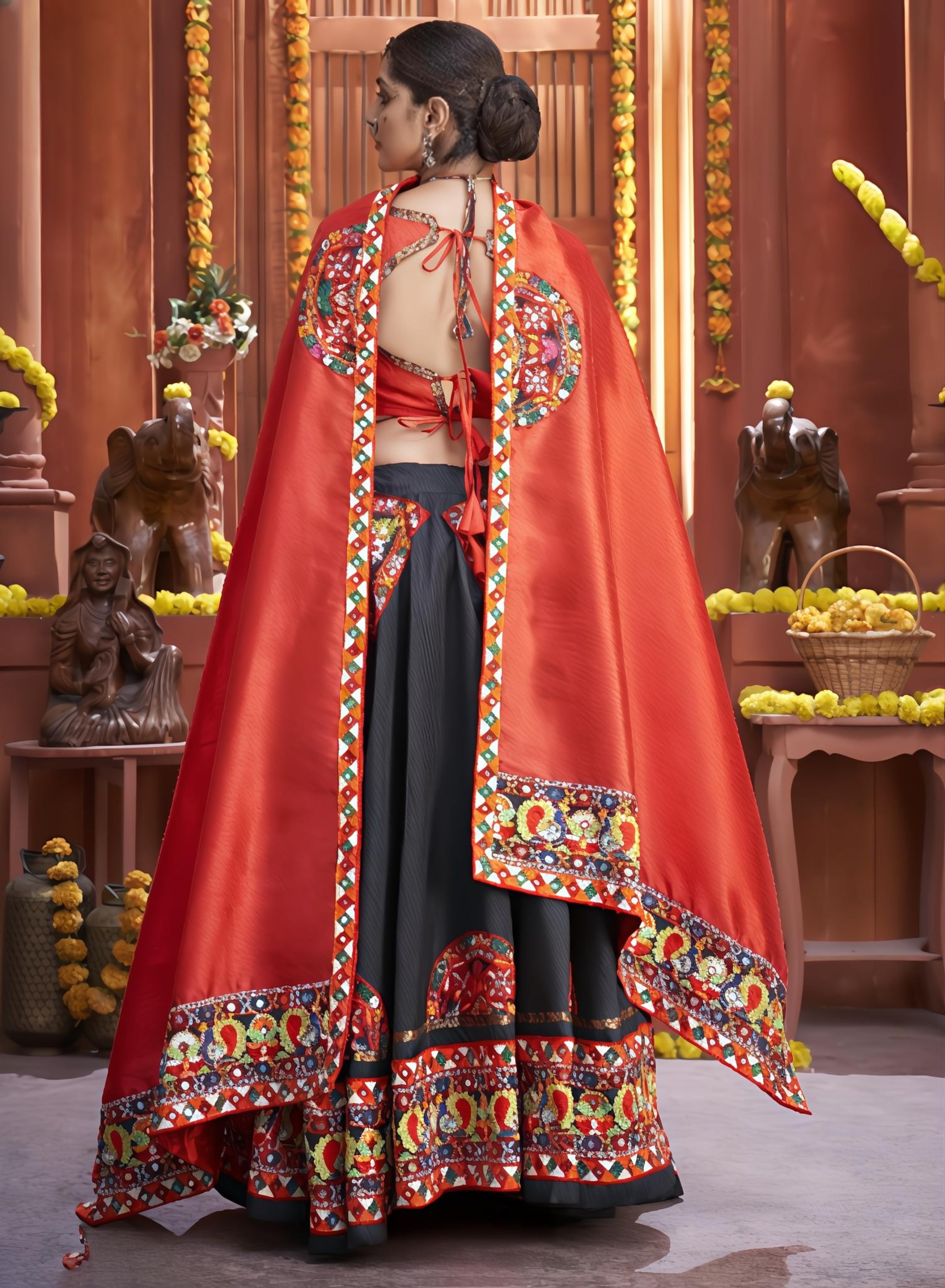 Tritiyaa Navratri Designer Semi-Stitched Lehenga Choli with Embroidered Dupatta – Festive Ethnic Wear for Garba & Celebrations