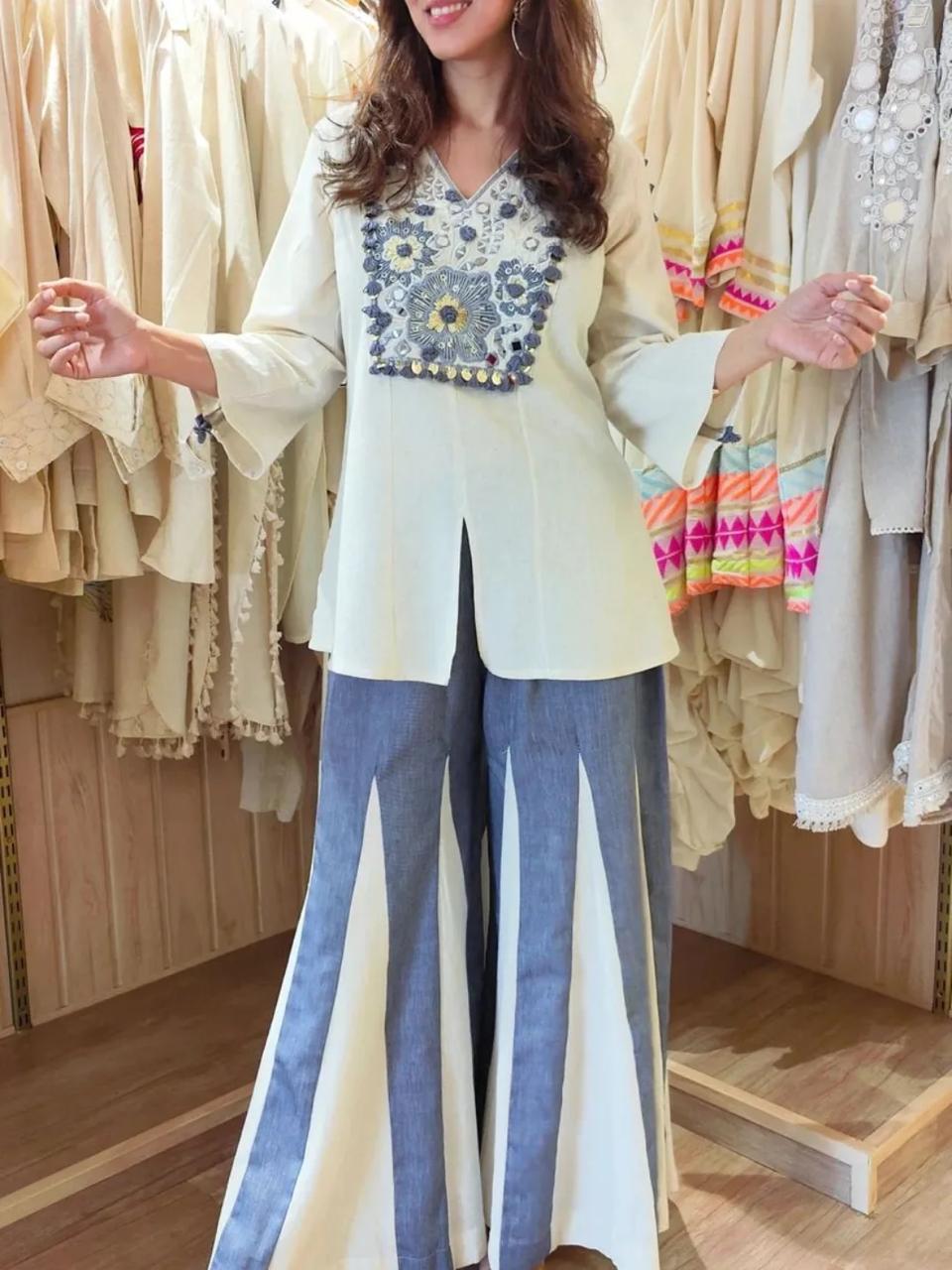 Tritiyaa Premium Taj Cotton 60×60 Embroidered Kurta & Sarara Set with Sikka Lace – Elegant Festive Cotton Cord Set