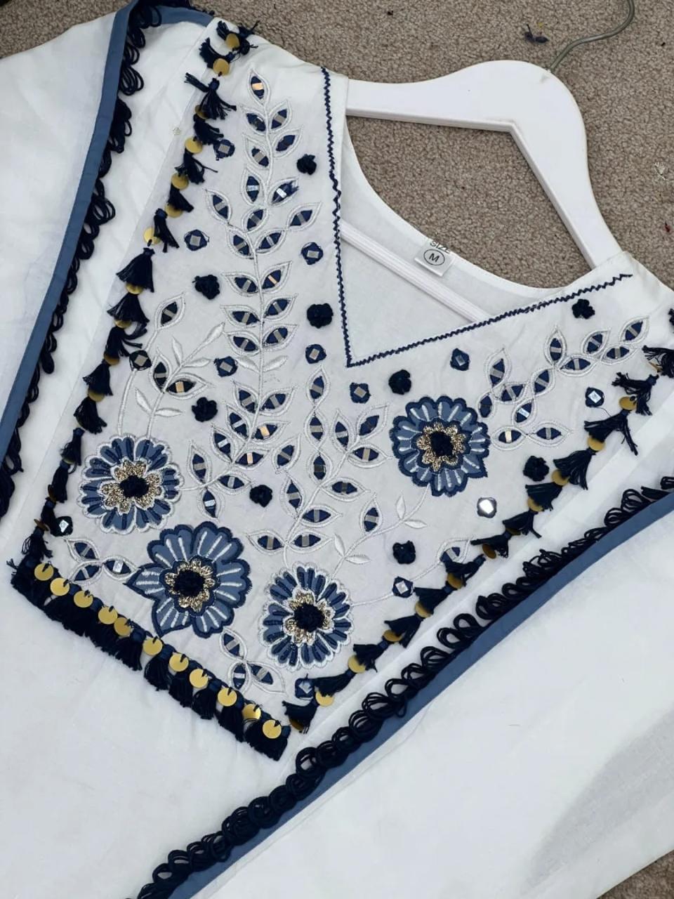 Tritiyaa Premium Taj Cotton 60×60 Embroidered Kurta & Sarara Set with Sikka Lace – Elegant Festive Cotton Cord Set