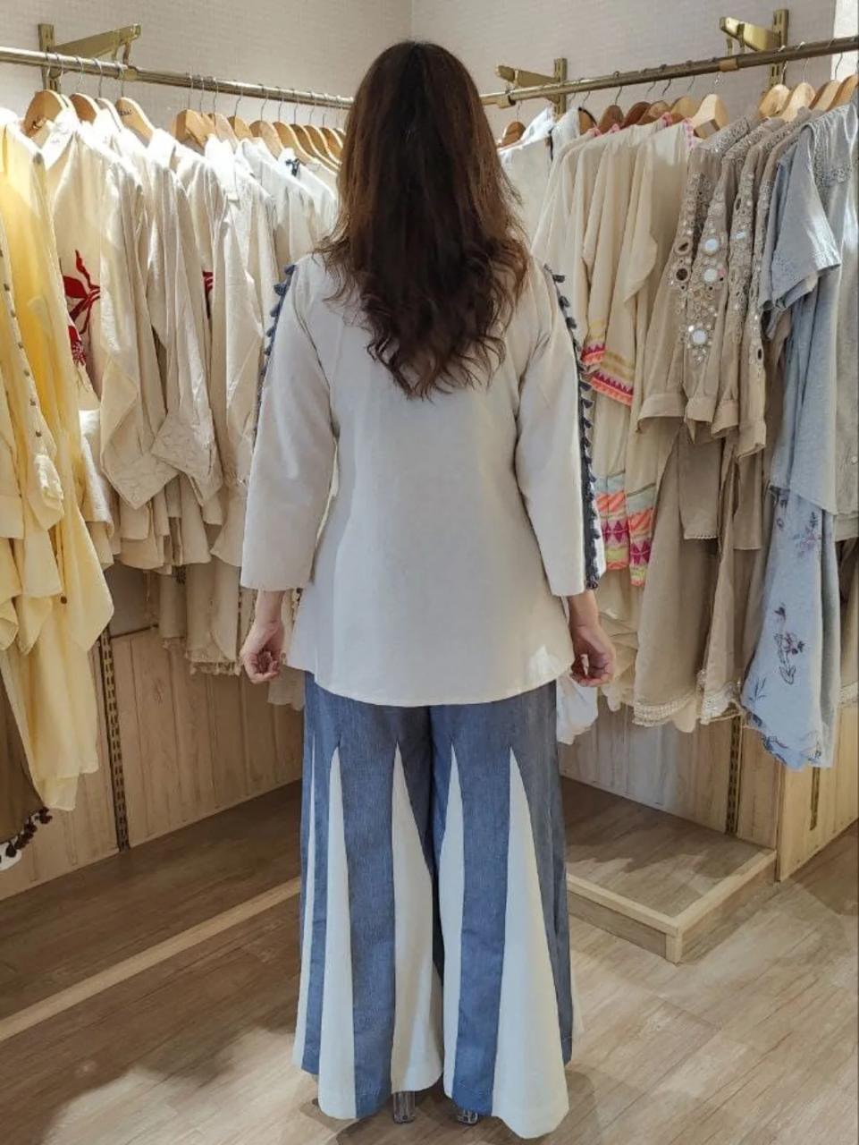 Tritiyaa Premium Taj Cotton 60×60 Embroidered Kurta & Sarara Set with Sikka Lace – Elegant Festive Cotton Cord Set