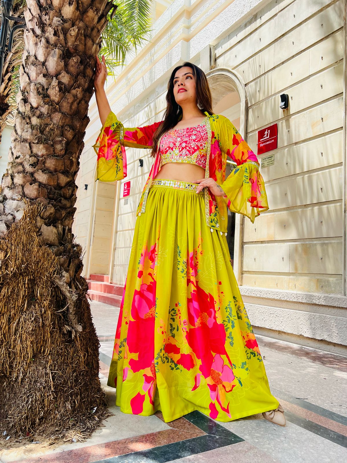 Tritiyaa Designer Faux Georgette Lehenga Choli with Mirror & Zari Work – Vibrant Floral Printed 3-Piece Ethnic Set