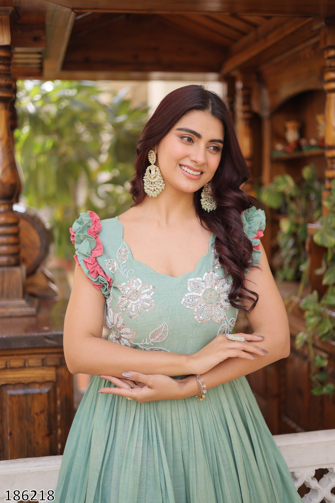 Tritiyaa Cotton Embroidered Designer Gown | Sequins & Beads Party Wear Gown