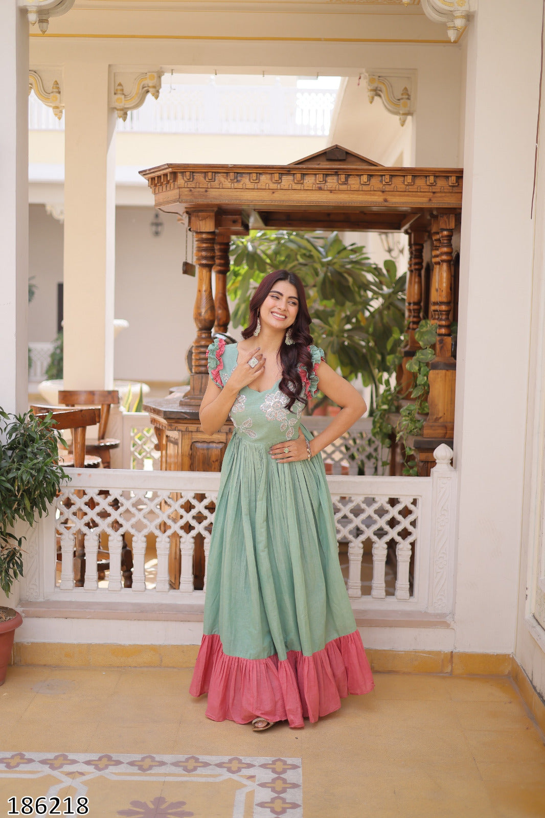 Tritiyaa Cotton Embroidered Designer Gown | Sequins & Beads Party Wear Gown