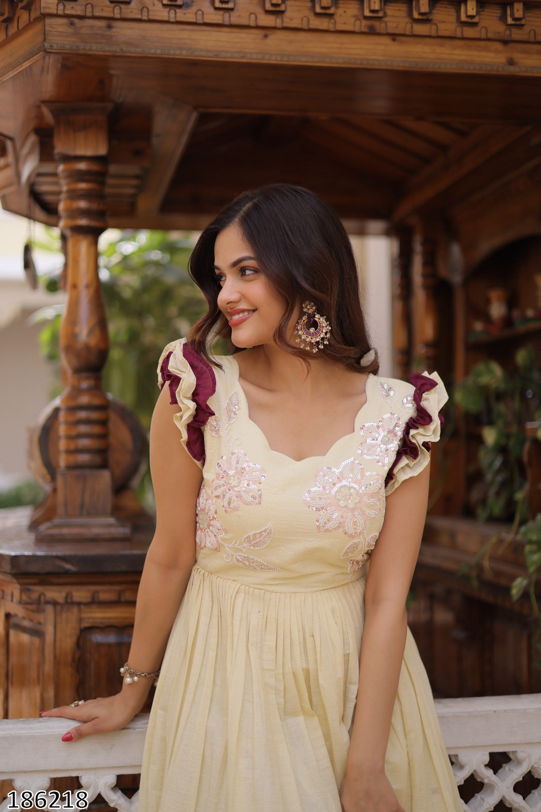 Tritiyaa Cotton Embroidered Designer Gown | Sequins & Beads Party Wear Gown