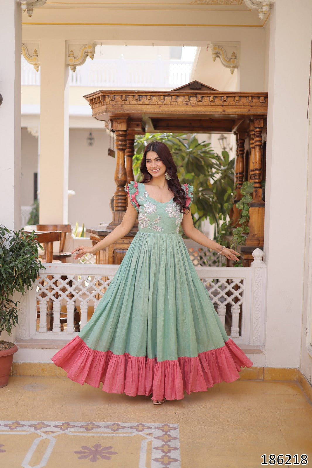 Tritiyaa Cotton Embroidered Designer Gown | Sequins & Beads Party Wear Gown