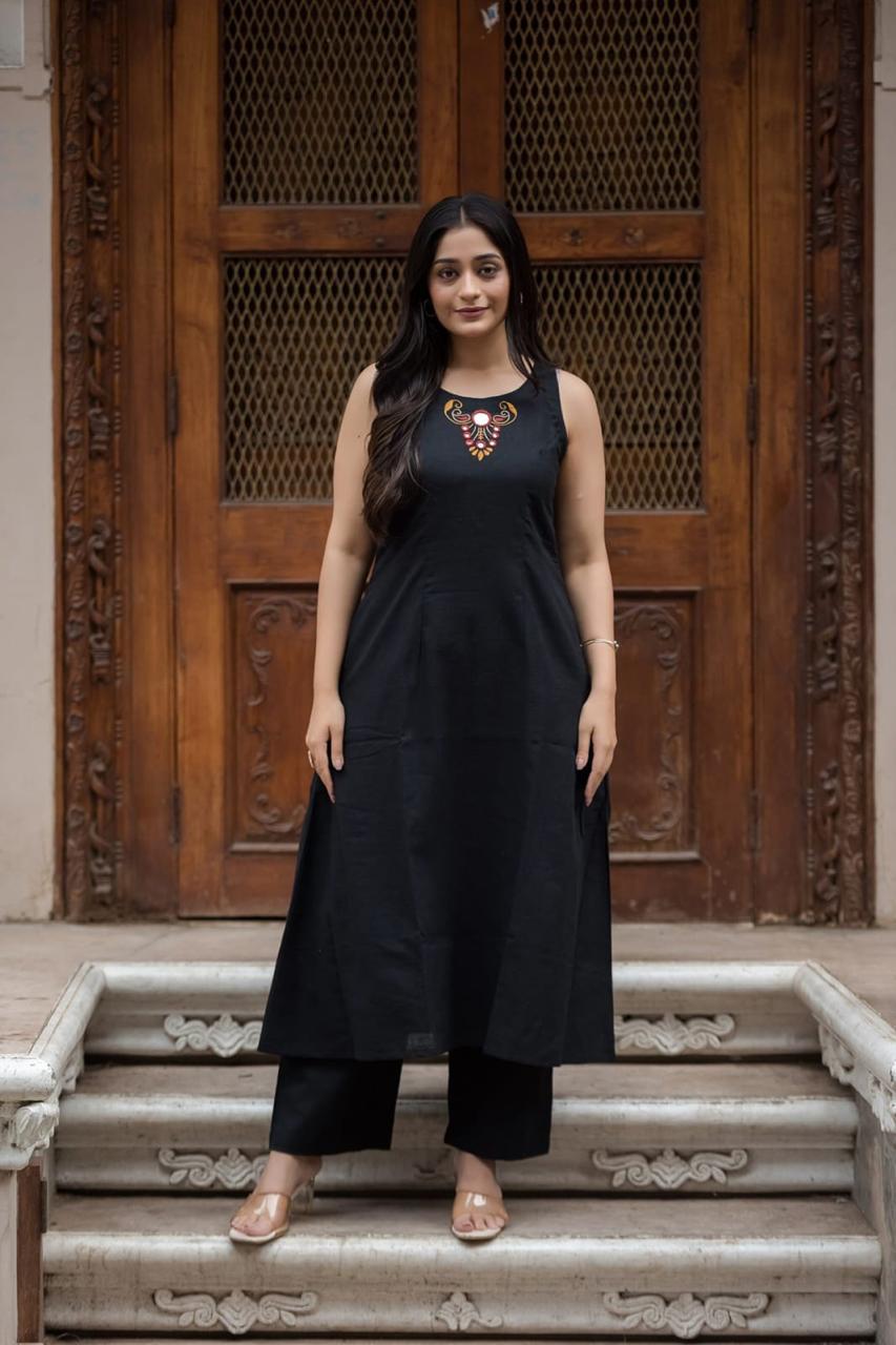 Tritiyaa Classy A-Line Halter Neck Cotton Kurti Palazzo Set | Trendy Co-Ord Set