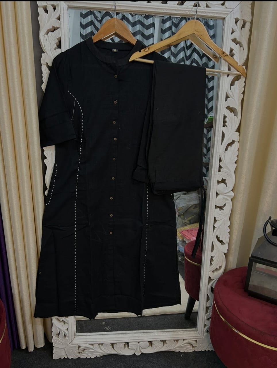 Tritiyaa Monochrome Cotton Slub Kurta Pant Set with Pockets | Office Wear Magic Set